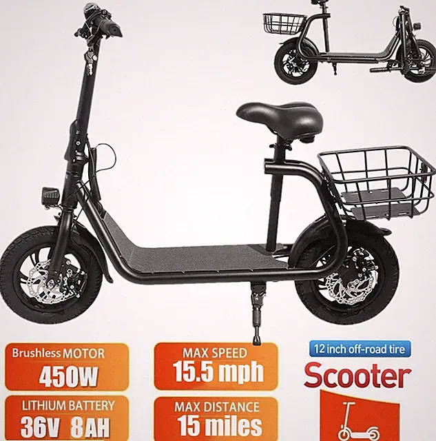 450W Electric Scooter with Seat Folding Adult Ebike Bicycle Commuter 12 in Tires