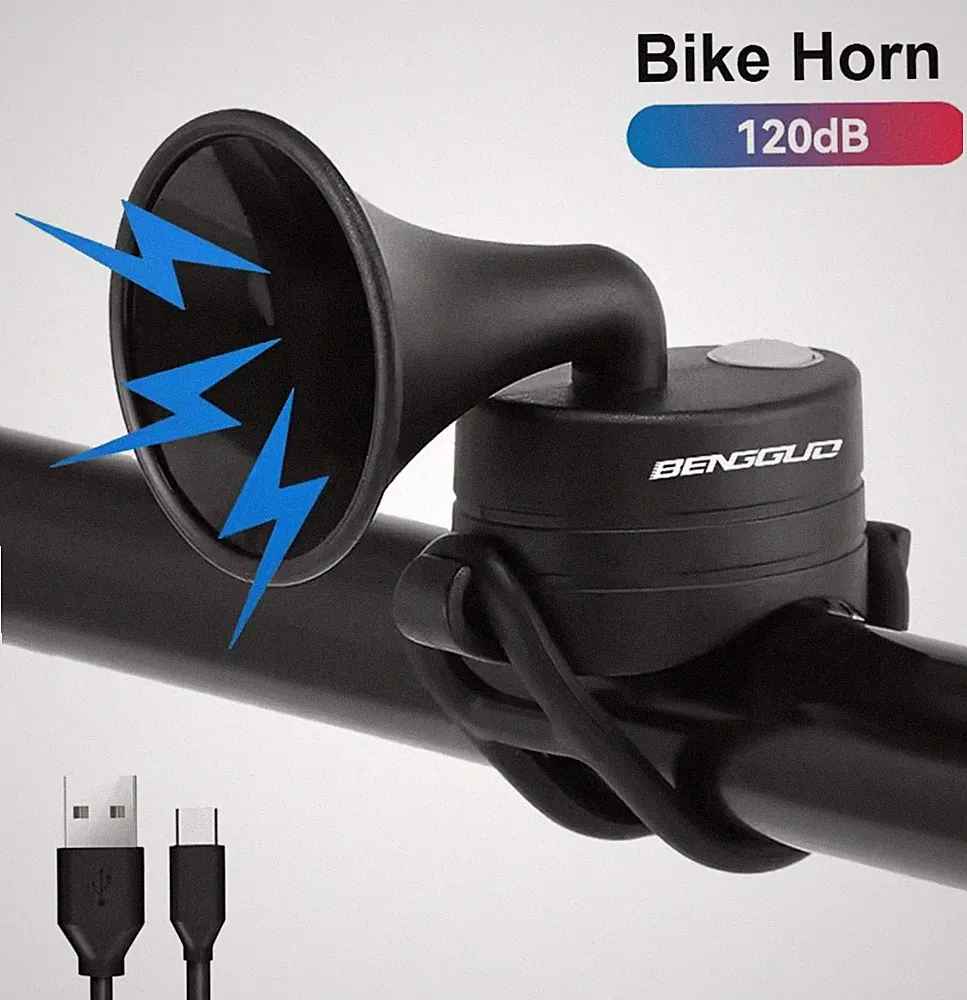 Bicycle Electronic Horn E-Bike Horn 120dB Loud Warning Sound USB Rechargeable