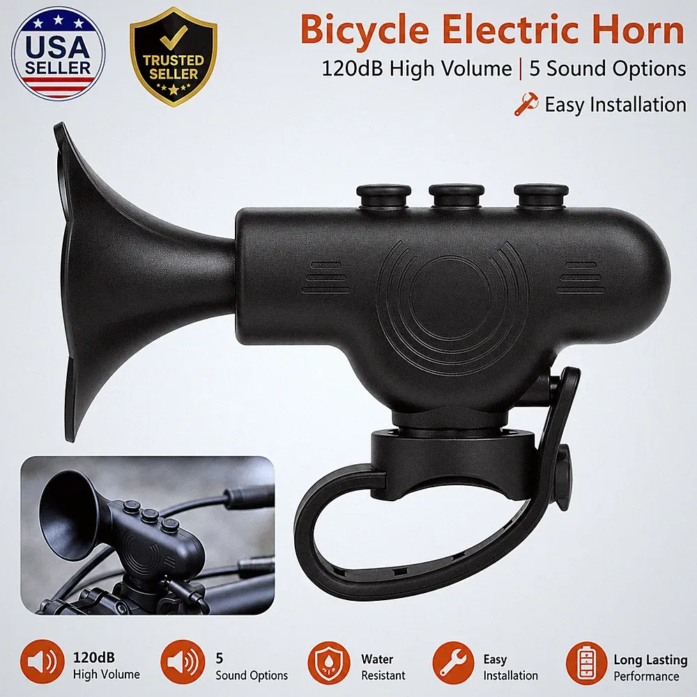 Bicycle Electronic Horn Mini USB Rechargeable Waterproof Bike Bell 120dB - NEW