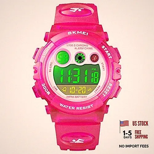 Kids Digital Sport Watch for Boys Girls, Kid Waterproof Electronic Rose Red