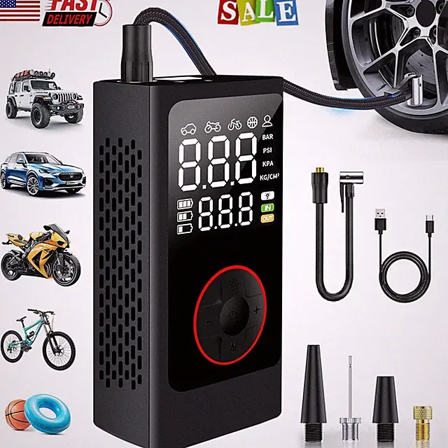 LCD Electrical Air Pump Wireless Tire Inflatable Portable Pump for Car Bicycle
