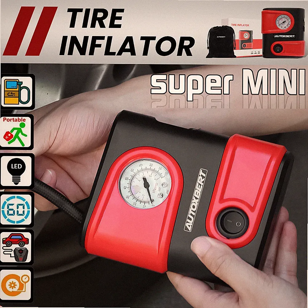 Mini Tire Inflator Car Air Pump Compressor Electric Portable Auto 12V Bike Gauge
