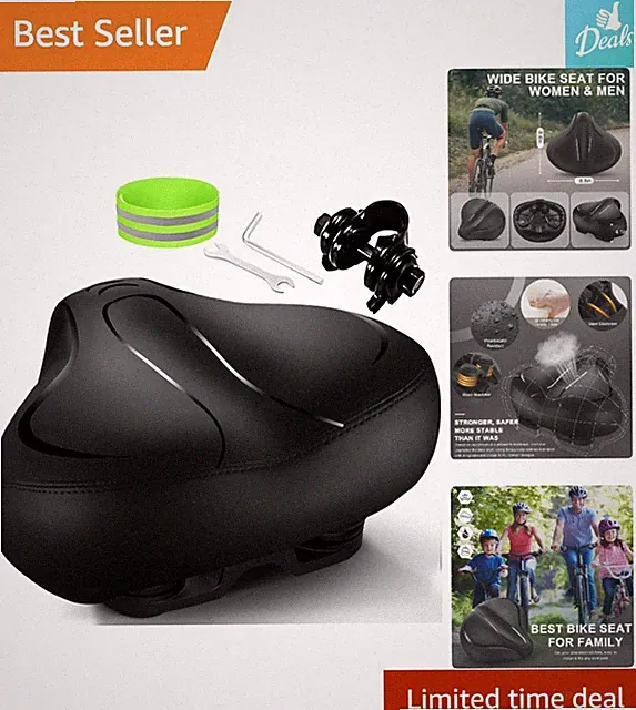 Noiseless Wide Bicycle Seat with Dual Shock Absorption - Fits All Bike Types