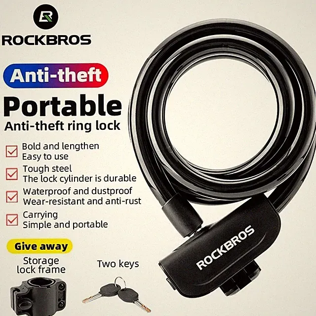 ROCKBROS Bicycle Cable Lock Bike Lock 14.4mm*45" Anti Theft w/ 2 keys Long Steel