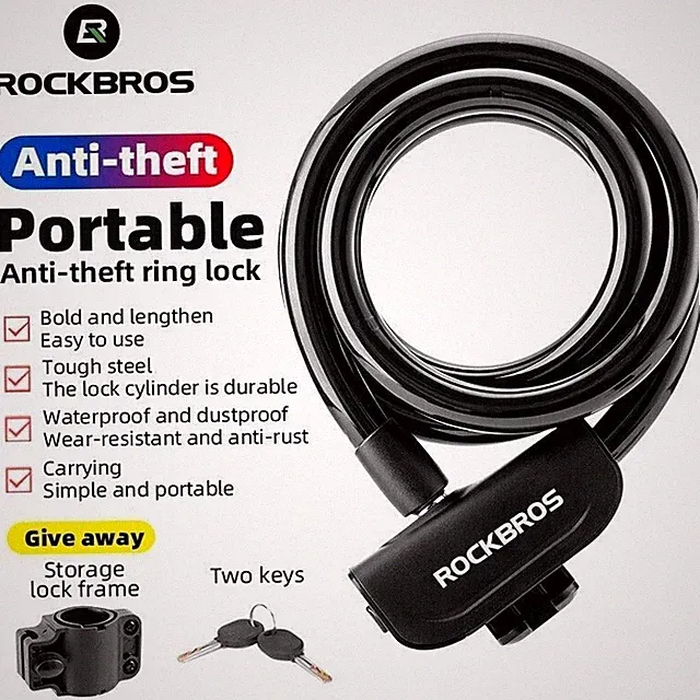 ROCKBROS Bike Lock Anti-theft Security Lock MTB With 2 Keys Cycling Cable Lock
