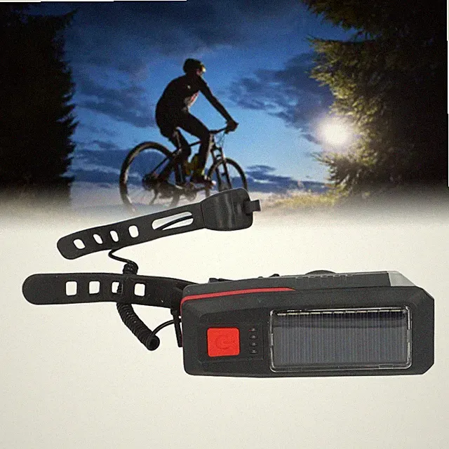 Solar Rechargeable Bike Light with Horn for Night Riding Safety