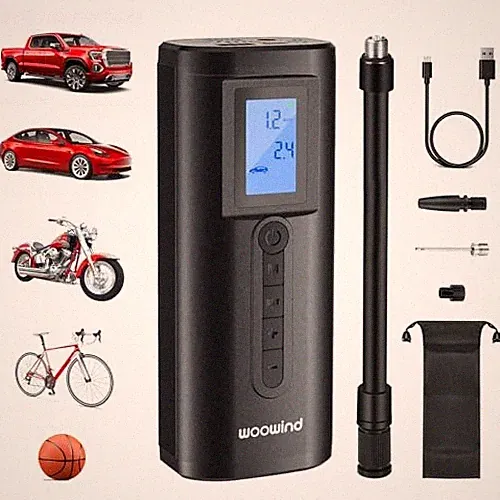Tire Inflator & Power Bank 2 in 1 Portable Air Compressor, Electric Bike Pump