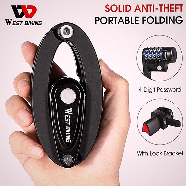 WEST BIKING Bike Folding Lock 4 Digit Password Anti-Theft Bicycle Chain Lock