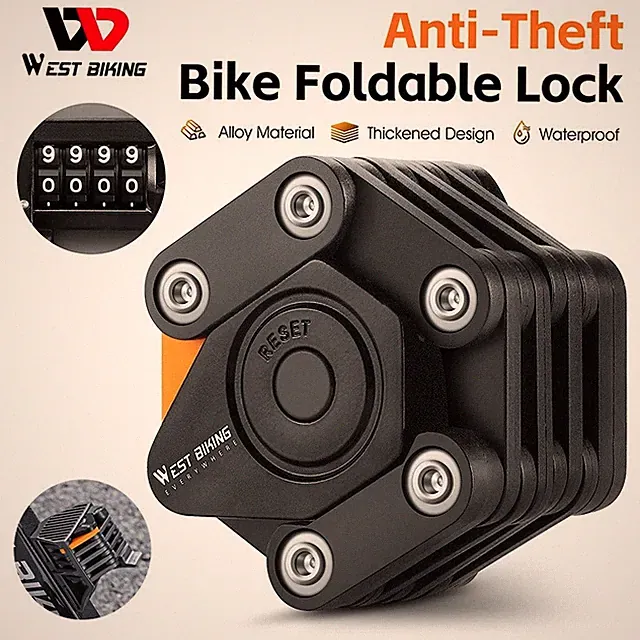 WEST BIKING Bike Folding Password Lock Bicycle Motorcycle E-bike Chain Lock