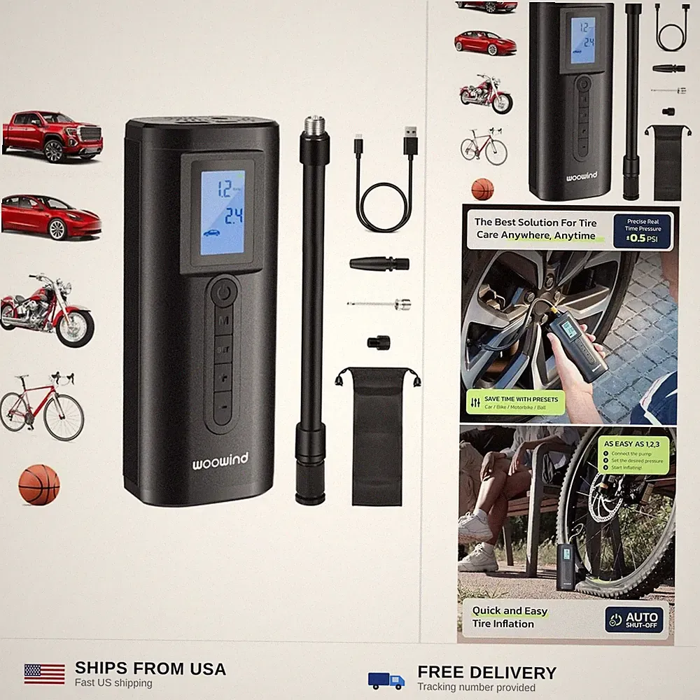 Woowind Tire Inflator & Power Bank 2 in 1 Portable Air Compressor, Electric B...